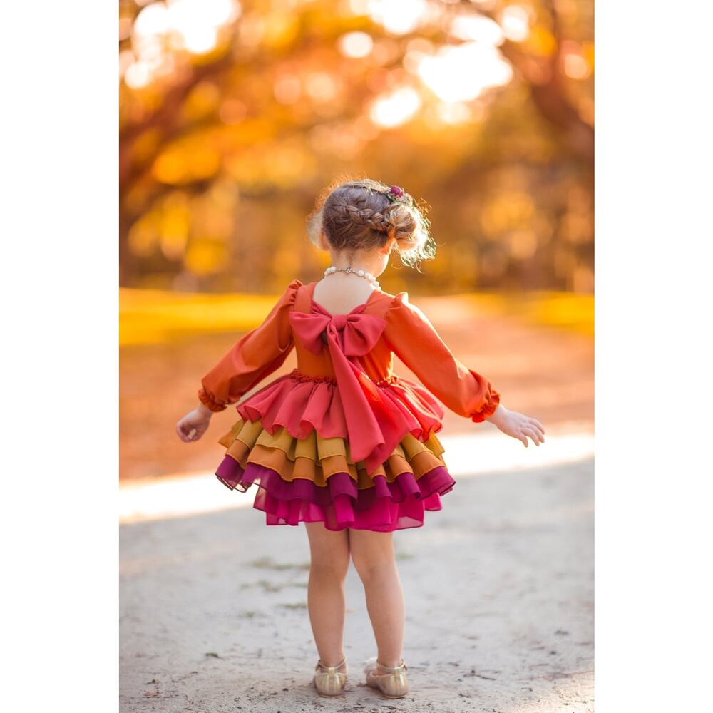 Millie Mae Falling Leaves Shortie Dress Girls 3T Fall Ruffle Boutique - Picture 4 of 8